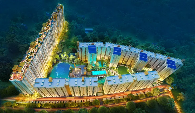 Aerial view of Solaris Shalimar lit up at night